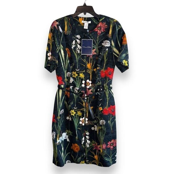NWT Oscar De La Renta Floral Print Midi Length Dress Sz 12 - Picture 1 of 11